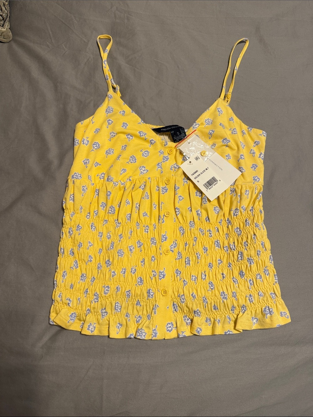NWT French Connection Yellow & baby blue Floral Smocked camisole top